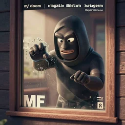 mf doom smashing glass window pane, shaded lighting poster by magali villeneuve, artgerm, 8 k pixar character concept art, jeremy lipkin and michael garmash, rob rey and kentaro miura style, trending on art station