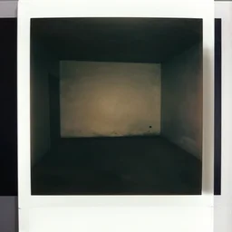 polaroid of a liminal space, poor visibility, barren room, enclosed, dark