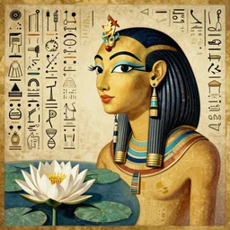 Water Lily in the style of Salvador Dali and Egyptian Hieroglyphics