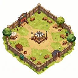 An detailed vector art presenting  an aerial view of a cartoonish tavern by dungeondraft, contaning tables and walls, dnd map , map patreon, fantasy maps, foundry vtt, fantasy grounds, aerial view ,dungeondraft , tabletop, inkarnate, dugeondraft, roll20