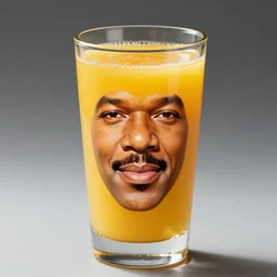 a glass of orange juice containing the face of oj simpson