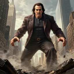 giant nicholas cage destroys new york concept art artstation