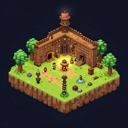 isometric view of a pirate island dungeon rpg game voxel art
