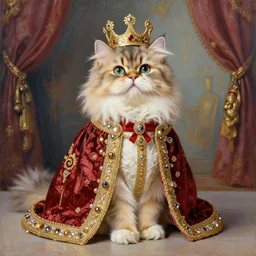 the royal king's persian cat by greg hildebrant lisa frank fancy rococo baroque regal oil painting high quality award winning feline clothed in fancy garb