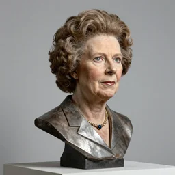 photo of an angular cast iron bust of margret thatcher.