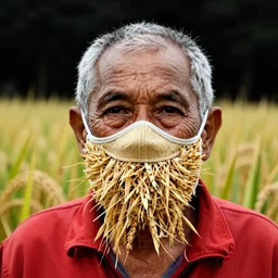 an elderly man wearing a mask made from rice, bold natural colors, national geographic photography, masterpiece, 8 k, raw, unedited, symmetrical balance