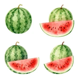 watercolor art watermelons on blank all white background, illustration, vector art