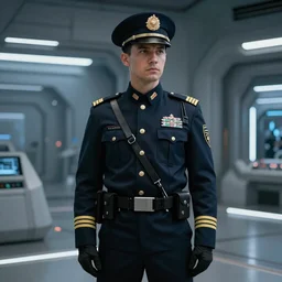 Futuristic scifi officer in uniform, realistic
