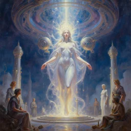 hyperspace palace of light technology, dmt goddess, tim hildebrandt, bruce pennington, donato giancola, trending on artstation, cinematic composition, beautiful lighting, hyper detailed, 8 k, oil on canvas