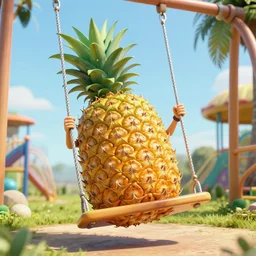 large pineapple on a swing in a playground, giger, epic, baroque, art nouveau, james jean, photorealistic render, 3 ds max + v - ray, extremely detailed and intricate, center composition, elegant, vfx, unreal engine 5, octane render, extremely contrast, extremely sharp lines