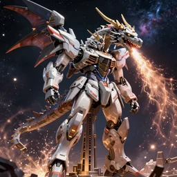 tower mecha dragon exhales the cosmos, 8 k! ultra detailed! infinite resolution action perfect detail! 4 k! realistic extreme! realism by hans zotzka, and noriyoshi ohrai