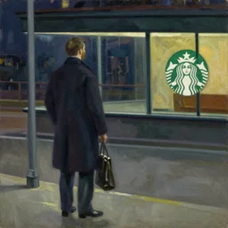 starbucks at night, edward hopper ( 1 9 2 7 ), oil on canvas, detailed brushstrokes