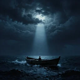 in the style of charlie bowater, dean cornwell, joshua middleton : : cthulhu rising from the ocean : : lighting, clouds, storm : : small boat : : night time : : lovecraftian : : cinematic lighting : :