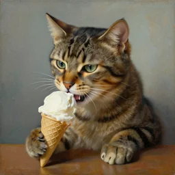 cat eating an ice cream, painting by fransisco goya