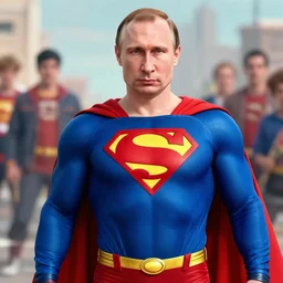 Vladimir Putin stylized as Superman, Smallville background