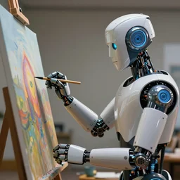 an high resolution photo of a robot paiting a picture, hyper detailed, photography, realistic art, 8 k, unreal engine, octane render, cinematic
