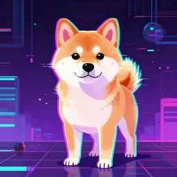 Shiba inu, cyberpunk glitchcore synthwave art, trending on ArtStation