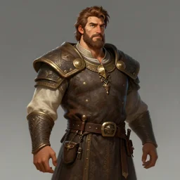 5 0 years old man, tall, stocky : : fantasy : : brown hair, sympathetic, short brown beard : : decorated medieval clothing : : high detail, digital art, rpg, concept art, illustration