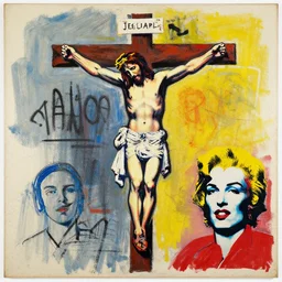jesus christ crucified painted by cy twombly, basquiat and andy warhol