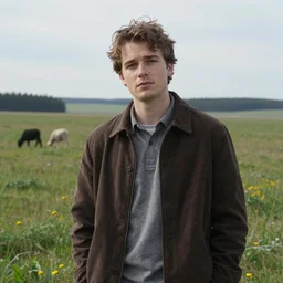 a portrait of a character in a scenic environment by baluschek