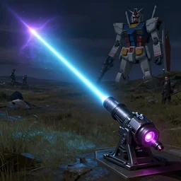 Low orbital laser cannon shooting a neon beam down on the landscape, neon laser cannon, cinematic, rendered by simon stålenhag, rendered by Beeple, Makoto Shinkai, syd meade, star wars, inspired by Gundam, environment concept, digital art, unreal engine, 3 point perspective, WLOP, trending on artstation, low level, 4K UHD image, octane render,