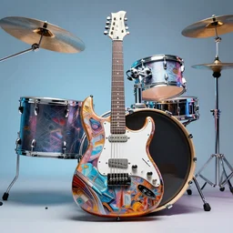 photo of an electric guitar made of a futurisctic drumset