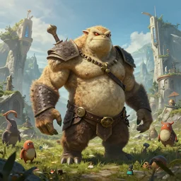 highly detailed elden ring portrait photo of a muscular humanoid diglett in a scenic futuristic village of even more digletts, hyperrealistic illustration by william didier - pouget