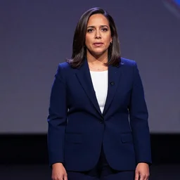 Alexandria Ocasio-Cortez close up portrait, posing full body on a stage, realistic 4k