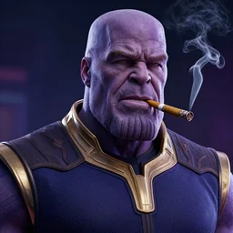 a dramatic commission of thanos smoking a cigarr,dramatic,award winning,inspirational,digital art,art by greg rutkowski,photorealistic,highly detailed,detailed face,professional lighting,deviantart,artstation,cg society