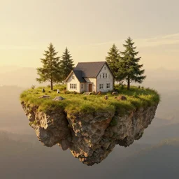symmetry!! a house on the island, surreal landscape, grassland, floating island, golden hour, very detailed, perfect composition, perfect lighting, 4 k, trending on artstation, greg rutkowski, derek zabrocki, artgerm, 3 d render, octane render