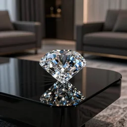 close - up, a diamond on the corner table of a dark modern living room, reflection, focus lighting, amphibolous atmosphere, intricate, unreal engine
