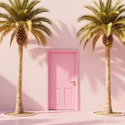 indoor liminal dream, golden light, greg rutkowski, palm trees, pink door, minimalistic, hyperrealistic surrealism, award winning masterpiece with incredible details, epic stunning, infinity pool mirrors, a surreal vaporwave liminal space with mirrors, highly detailed, trending on artstation, artgerm and greg rutkowski and alphonse mucha, daily deviation