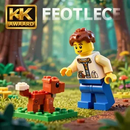 neoclassical image of a lego minifigure saving a small lego creature made of individual bricks in a colorful forest, concept art, dynamic lighting, artstation, poster, volumetric lighting, 8 k, award winning