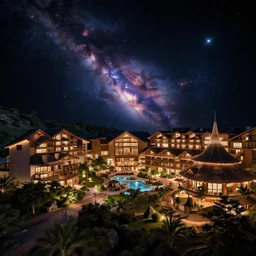a center parcs holiday in deep space, cinematic lighting, 8 k, photo realistic
