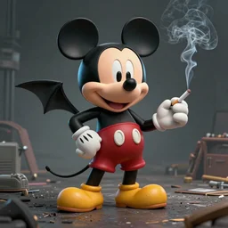 a sin city style rendering, micky mouse stands over the body of goofy smoking a cigarette and holding a bat by frank miller, concept art, high detail, gritty lighting, octane render