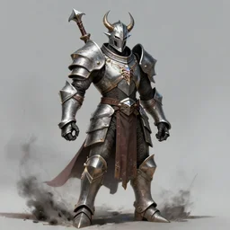 a kobold paladin in fullmetal plate that has survived trauma and loss beyond his capability of dealing with, d & d character portrait