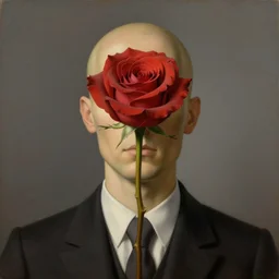 portrait of a faceless rose - head man by rene magritte and e. a. seguy, detailed painting, distance, centered, hd, hq, high resolution, high detail, 4 k, 8 k - h 7 0 5