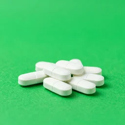 8 k high quality photograph of a small pile of viagra pills, view from the side. background chroma key green