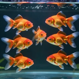 highly detailed photo of beautiful five colorful gold fish under water, five fish, hyper realistic, concept art, 8 k detail post - processing