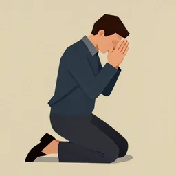 man on his knees praying painterly textured simplified woodblock print, image of a man on his knees praying, full body portrait, film grain 1 9 7 0 s low poly art character painterly design