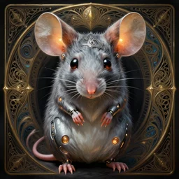 symmetry!! portrait of cyborg mouse, glowing lights!! intricate, elegant, highly detailed, digital painting, artstation, concept art, smooth, sharp focus, illustration, art by artgerm and greg rutkowski and alphonse mucha