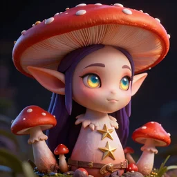 Intricate five star Mushroom elf, Octane Render, HDR, high detail, Octane Engine, Volumetric Lighting, Photo realistic, hyperrealism,matte finish, high contrast, 3d depth, masterpiece, vivid and vibrant colors, enhanced light effect, enhanced eye detail,artstationhd