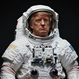 Donald Trump with cosmonaut body, realistic artstyle, wide shot, dramatic lighting, octane render, hyperrealistic, high quality, highly detailed, HD, beautiful, cinematic, 8k, unreal engine, facial accuracy, symmetrical