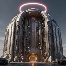 3 d sculpt of massive rounded rectangular hangar maschinen krieger cyberpunk jabbas palace'scifi digital movie camera'' power station'complex industrial military building facade, halo, star wars, ilm, star citizen halo, mass effect, high tech industrial, artstation unreal