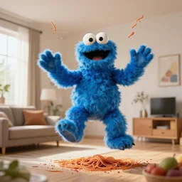 flying spaghetti monster floating inside beautiful apartment