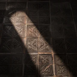 ancient temple floor tile pattern, dark tone, seamless, repeatable, tileable