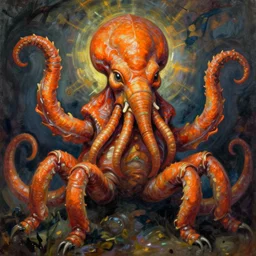 zoological portrait of orange cthulhu by cedric peyravernay in the style of egon schiele