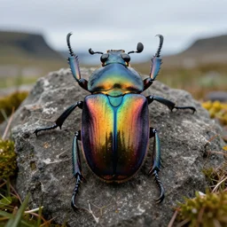 a closeup of a beautiful colorful beetle coleoptera by gustave boulanger, frank frazetta, zhang kechun. icelandic landscape. sharp focus, high quality, award - winning national geographic by clemens ascher, paul barson, elsa bleda.