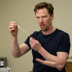 benedict cumberbatch with no arms trying to sell you a dose