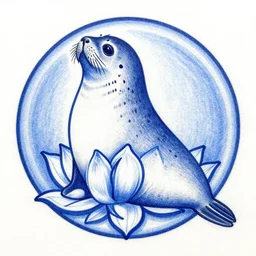 blue - and - white drawing of the seal of the blue lotus